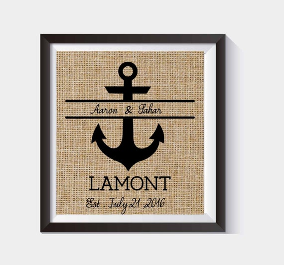 Nautical Wedding GiftPersonalized Anchor Monogram Burlap