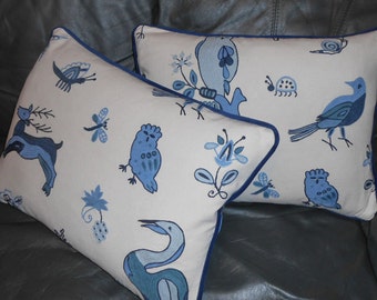 Brunschwig & Fils Throw pillows Animal Crewel China Blue on Ivory custom New TWO
