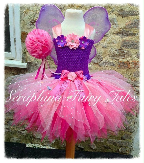 Fairy Tutu Dress. Lined Purple & Pinks Sparkly Gown with