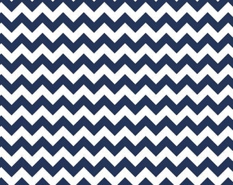 Small Navy Blue Chevron Flannel Fabric - Flannel by the Yard Chevron Fabric - Flannel Riley Blake Navy Blue Chevron Fabric - Navy and White