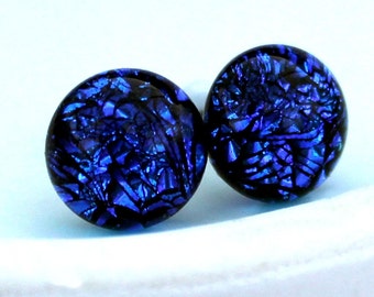 Dichroic Glass and Titanium Stud earrings ~ Blue Lagoon