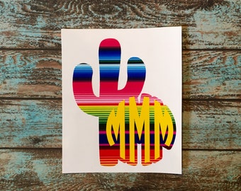Cactus Decal Sticker | With or Without Monogram | Serape Mexican Blanket | Lily | 30 Colors | Yeti | Car Window Decal