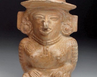 Mayan Toltec Seated Pottery Figure - Corn Goddess