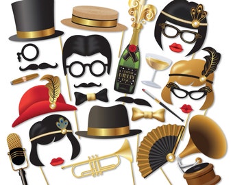 Gatsby Photo Booth props, Roaring 20s party Photobooth. 1920 Great Gatsby props, Flapper, Jazz. Instant Download printable props - 0186