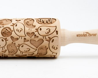 The Love Birds - embossing rolling pin, laser engraved rolling pin.