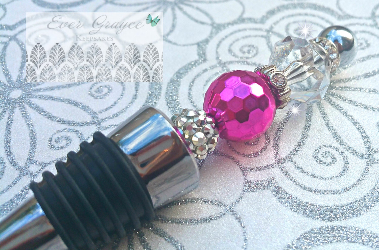 Chrome Beaded Wine Stopper/Wine Stopper/Bottle Stopper/Wine