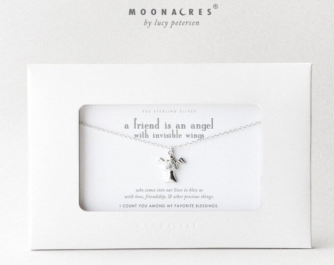 A Friend Is An Angel | Sterling Silver Guardian Angel Wings Necklace Message Card Jewelry Birthday Best Friend Co Worker Thank You Gift
