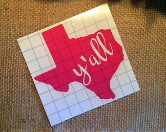 Y'all Texas Decal, Texas Car Decal, Texas Window Decal, Texas Window Sticker
