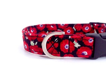Poppy Dog Collar | Floral Dog Collar | Red Dog Collar | Girl Dog Collar | Puppy Collar | Dog Collar | Small Dog Collar | Large Dog Collar