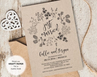 Just Married Elope Announcement Printable, DIY Rustic Wedding Elopement Invitation, Instant Download, Editable Text, PDF Template #101EL