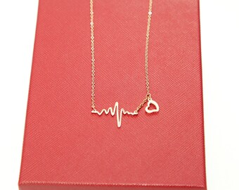 Rose Gold Necklace, Heartbeat Necklace, EKG Necklace, Wave Necklace, Nurse/Doctor Gift