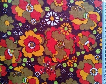 retro fabric by the yard, vintage fabric, craft fabric retro, floral fabric, big prints, textile, vintage remnant, fabric remnants, crafts
