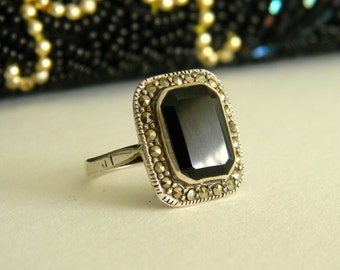Items similar to Vintage Sterling Silver, Black Onyx, and Marcasite ...