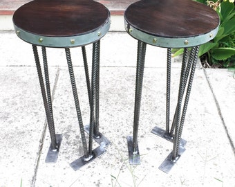 Rustic Bar Stools, Steel and Wood Bar Stools, Industrial Bar Stools, Rebar Bar Stools, Metal Stools, Modern Bar Stools, Bar Height Stools