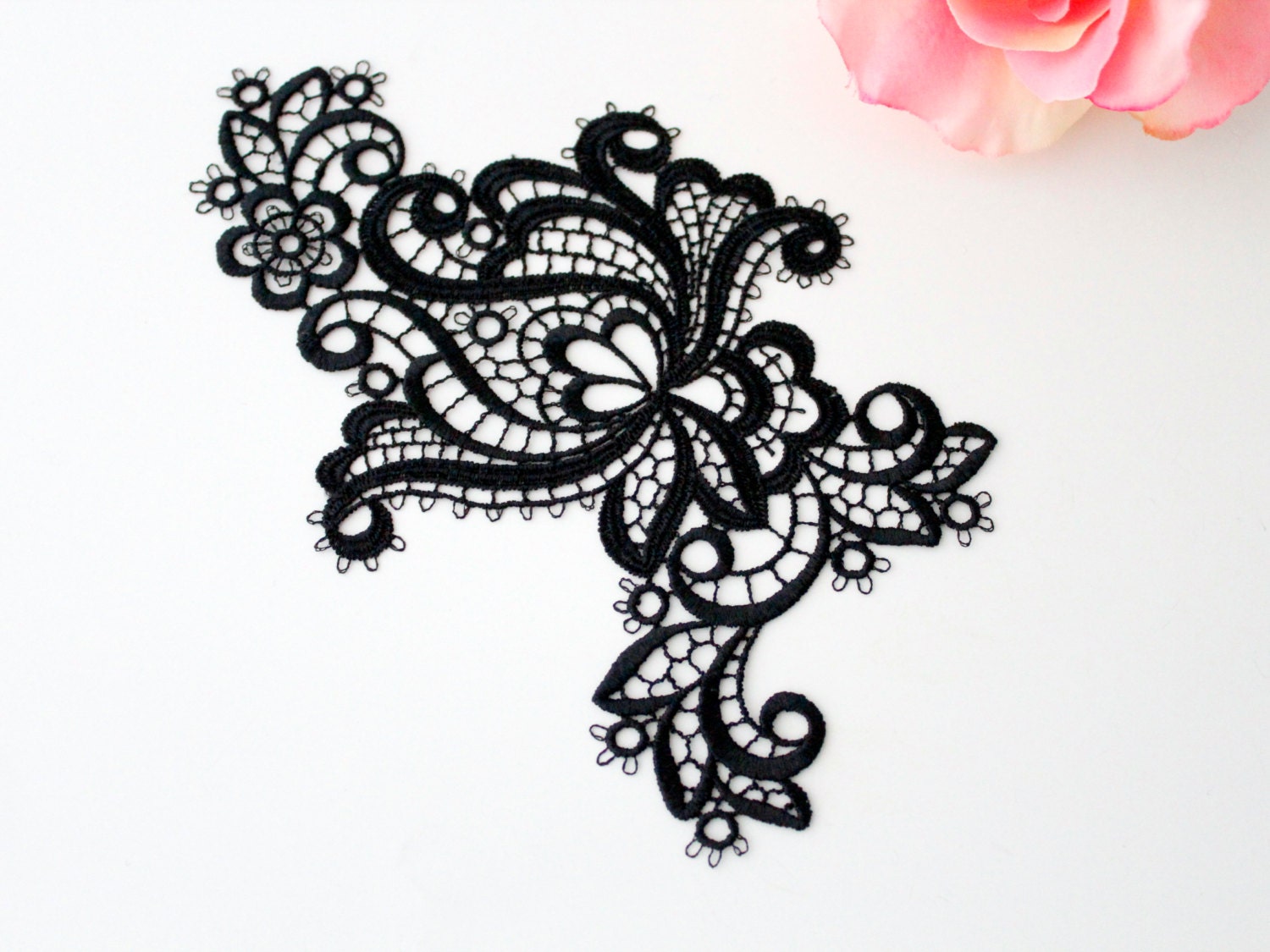 Swiss embroidery lace applique black