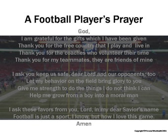 Football Prayer, Football Player's Prayer, Athlete's Prayer. Printable Prayer for Football, Football Poem Download, Athletic Prayer Print
