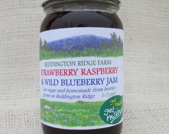 wild blueberry strawberry raspberry jam/wild blueberry jam/homemade strawberry jam/ homemade raspberry jam/low sugar jam/mixed berry jam/jam