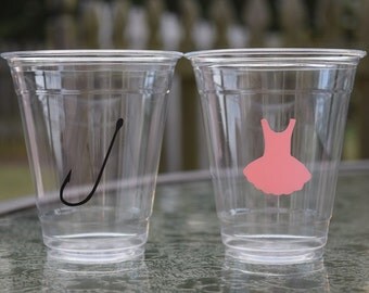 20 Lures or Lace Gender Reveal Cups, BPA Free, 9 12 & 16 oz Cups, Lures or Lace Cups, Plastic Disposable Party Cups, Gender Reveal Party