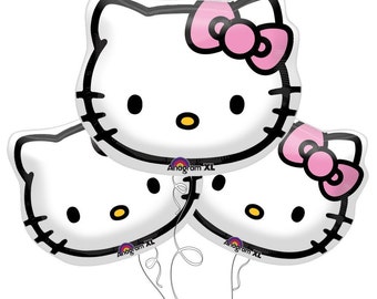 FAST SHIP 3 Hello Kitty Birthday Balloons, Hello Kitty Party Balloons, Hello Kitty Head Shape Mylar Balloons, Hello Kitty Party Supplies