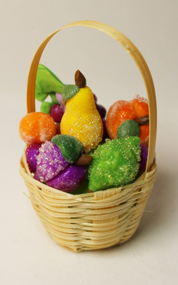 Miniature Fruit Basket Sugared Fruit Handmade Miniatures