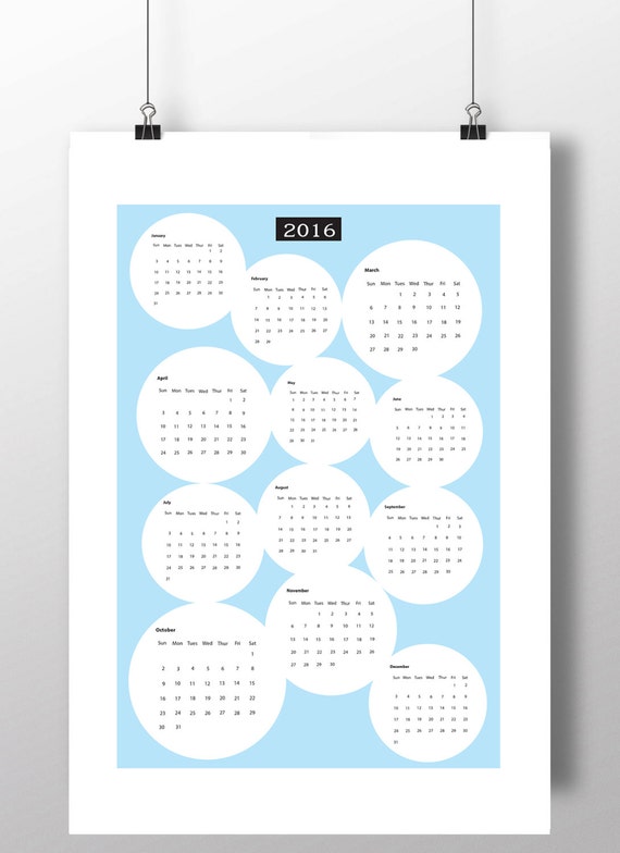 Printable calendar blue calendar wall calendar by PRINTABLELOVEArt