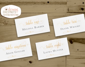 WHITE and GOLD Wedding PLACECARDS, Classic gold, Printable Wedding Place Cards, elegant white and gold, Name Card, Escort Card, Matching Set