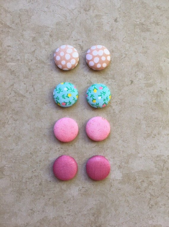Fabric Earrings Set Button Earrings Pastel Colors Earring