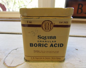 Vintage Squibb Granular Boric Acid Tin