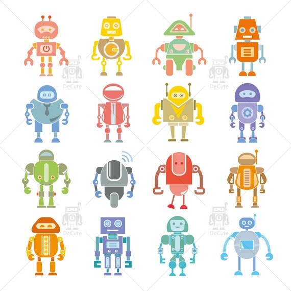 Items similar to Robots Clip Art Vector, Friendly Robot Instant ...