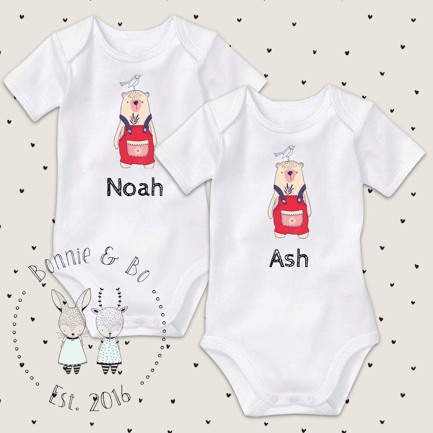 Twin Boys Onesies Set custom name custom baby twins