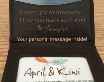 Leather anniversary gift for a man • 3rd anniversary gift for him • leather anniversary gift • Trifold RFID wallet personalized Brown 7730