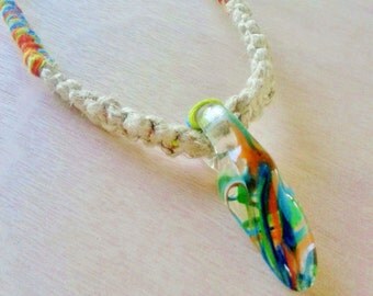 25% Off Sale!, Natural Hemp Necklace, Hand Blown Glass Pendant, Macrame, Unique Glass Pendant, Heady Glass Pendant, Lampwork, Heady Necklace
