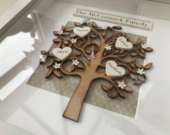 Items similar to Personalised, 3D wooden Family Tree in a box frame ...