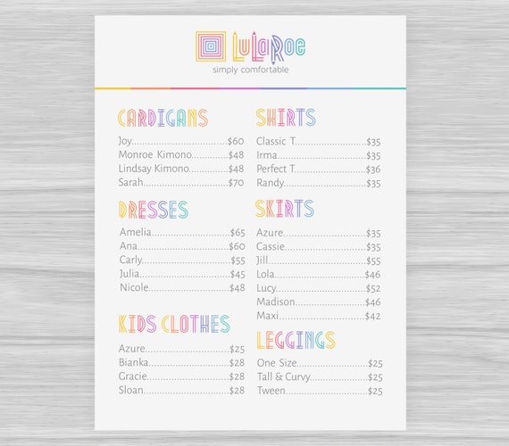 Lularoe Price List Lularoe Pricing Guide Clean and by JustPSD