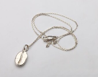 Coffee Bean Necklace | Silver Coffee Bean Pendant | Coffee Bean Charm | 925 Sterling Silver Charm | Simple Silver Chain | Thin Silver Chain