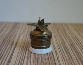 Lamp socket for E27 light bulb, white porcelain and brass with lampshade holder, vintage architectural salvage for restoration