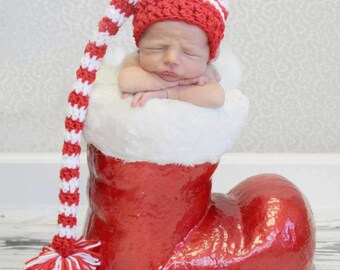 Crochet Christmas elf hat- Newborn photography prop