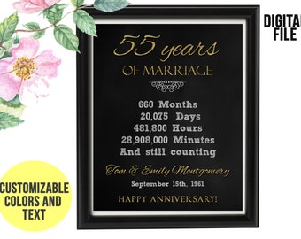 55 Year Wedding Anniversary Gift 55th Anniversary PRINTABLE Digital File Personalized, Gift for Couples, 55th Anniversary Chalkboard