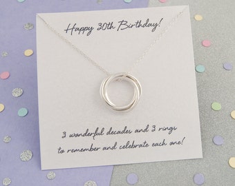 30th Birthday Gift For Her, 30th Birthday Ideas, 30th Birthday Gift For Daughter - Handmade '3 Rings For 3 Decades' Russian Ring Necklace
