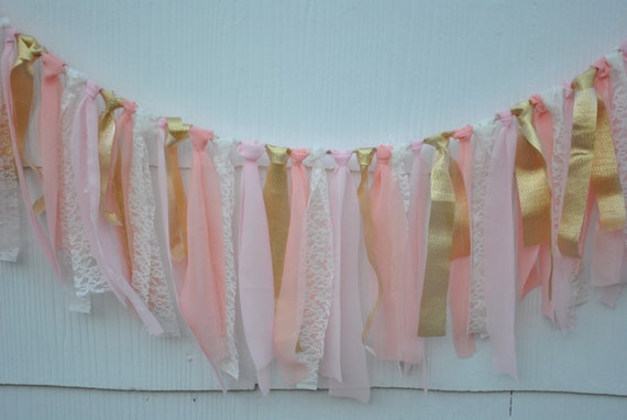 PINK GOLD FABRIC garland, photo prop, first birthday banner, nursery decoration, baby girl