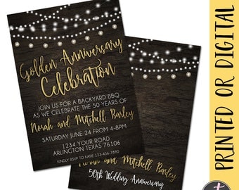 Golden Anniversary Invitation, 50th Anniversary Invitation, 50th Wedding Anniversary Invitation, Anniversary Party, 50 Year Wedding