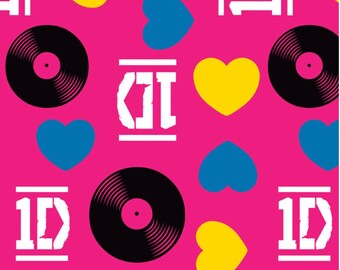One Direction Anti-Pill Fleece Fabric by the yard Hearts & Vinyl /David Textiles/Free shipping available