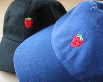 Strawberry Embroidered Dad Baseball Cap