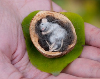 Needle felted mouse sleep miniature animals needle felting animal felt miniature birthday gift Felt wool mouse felted gift eco toy mice doll