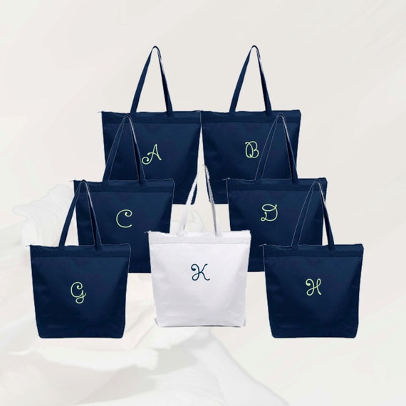 Personalized Zippered Tote Bag Bridesmaid Gift Embroidered