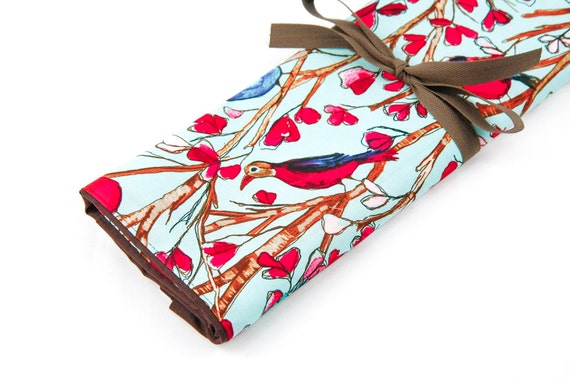 Large Knitting Needle Case - Wind Song - 30 brown pockets for all sizes or paint brushes