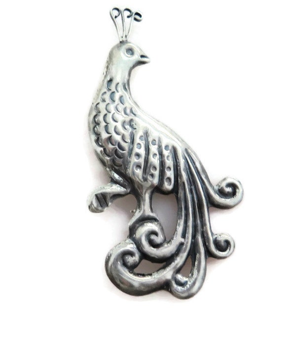 Vintage Silver Peacock Large Brooch Pin Mexico By Alianadesigns 5821