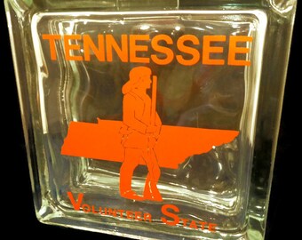Vintage Tennessee Glass Block Bank - Still Bank, Rare Collectible, Volunteer State Souvenir Coin Bank, Daniel Boone