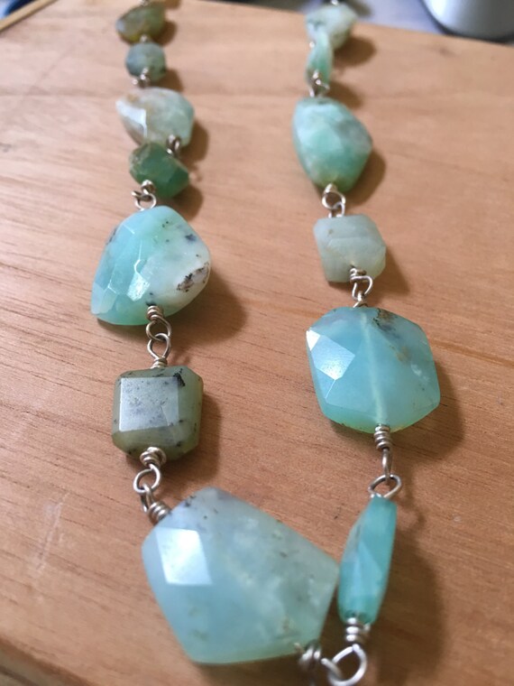 Peruvian opal with sterlin silver; chain length 25 inches (adjustable)