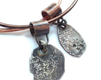 Mixed Metal Bangle - Copper Bracelet - Sterling Silver Charm Bangle Bracelet